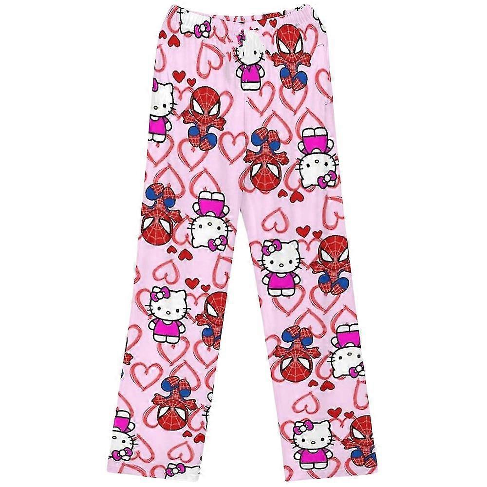 Women Girls Cartoon Pajamas Pants Cute Kitty Cat Spiderman Printed Nightwear Sleepwear Loungewear Pants