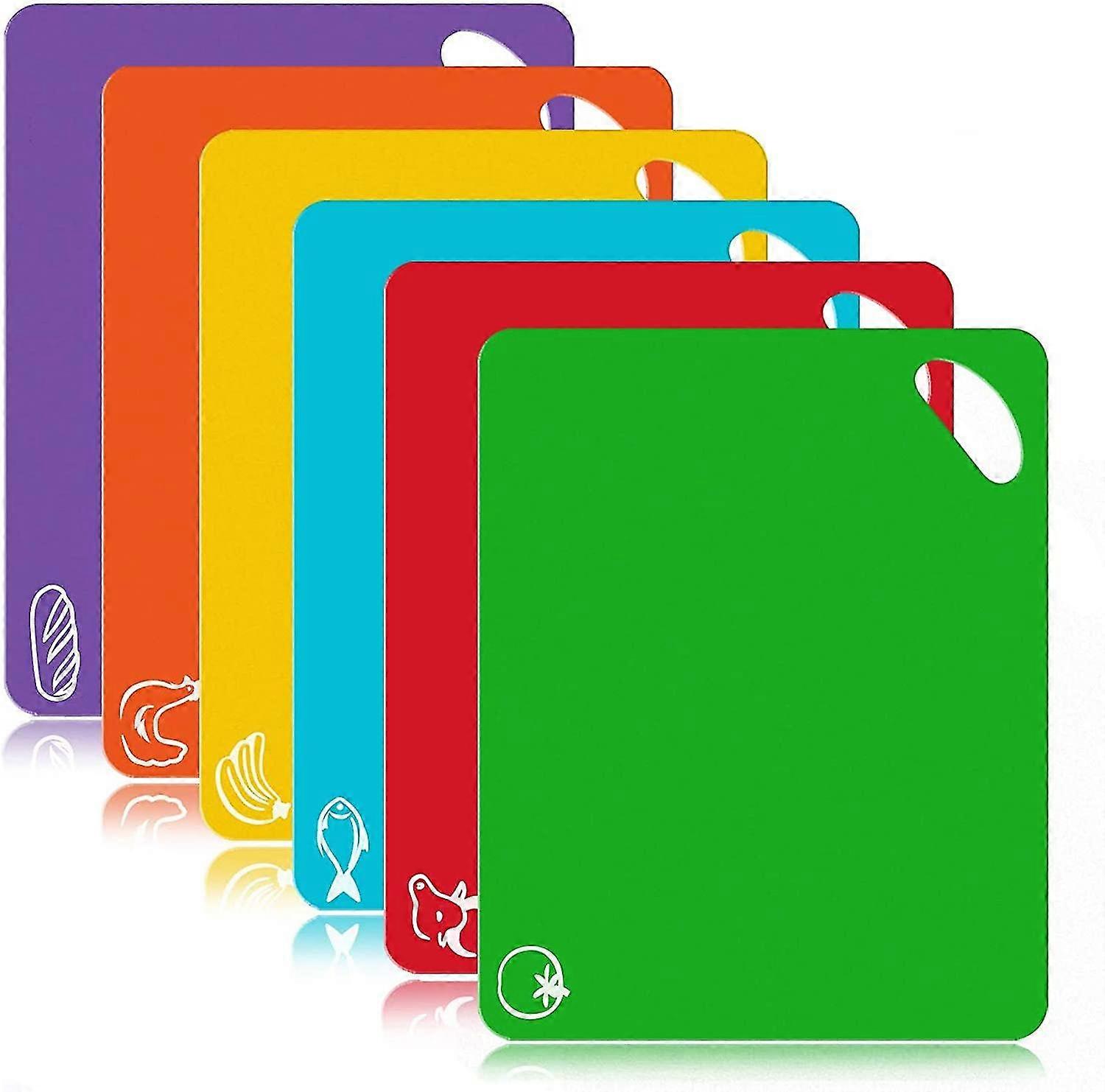 6-piece Cutting Board, Extra-thick Plastic Non-slip Cutting Board, With Food Icon
