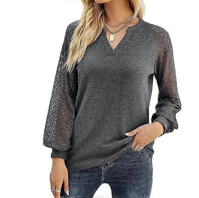 Naisten paneeli pitsipaita Pitkähihainen vohveli pusero V-kaulan toppi