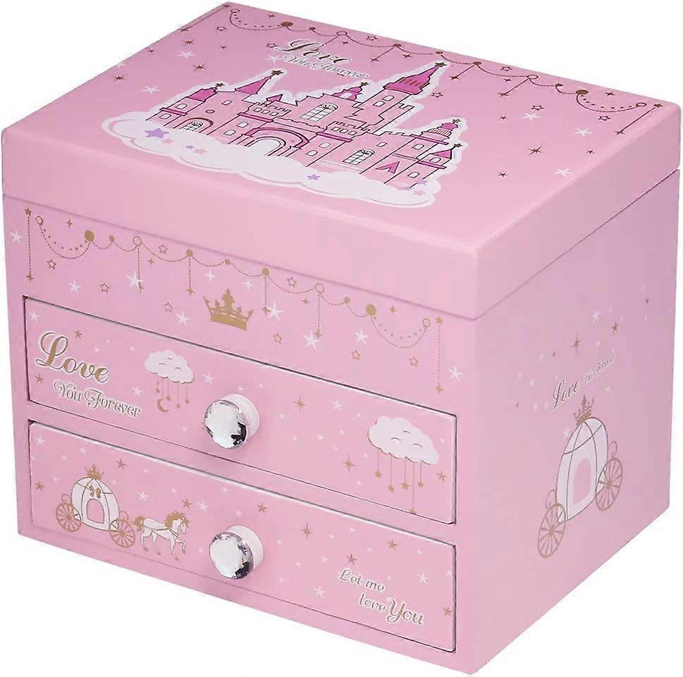 ジュエリーオルゴール木製ピンクプリンセスドリームキャッスルストレージオーガナイザーチェストガールズギフトアリスメロディ用