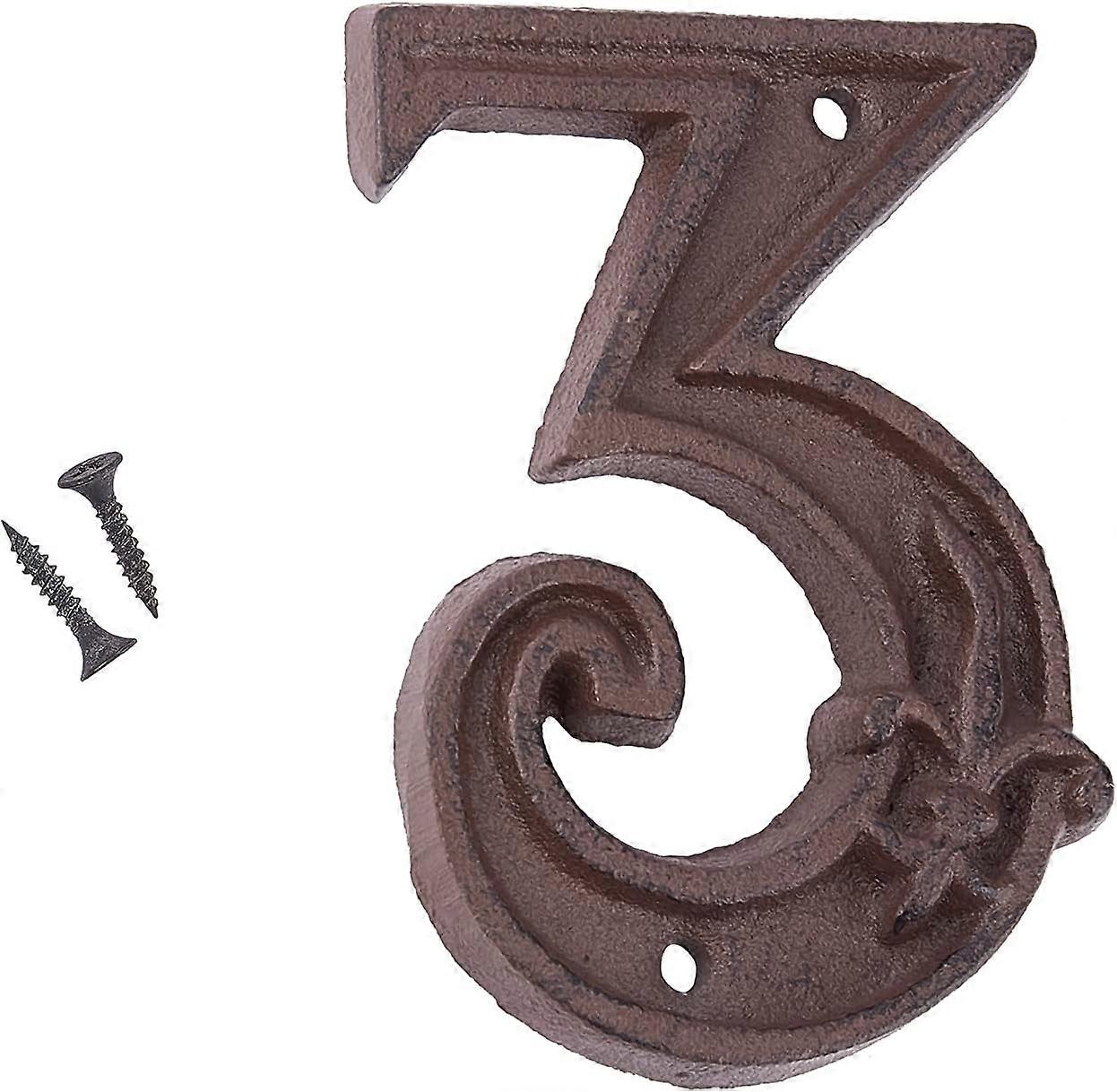 Iron Home Address Number with 2pcs Screw Num.3 109x74x12mm Hole: 5mm