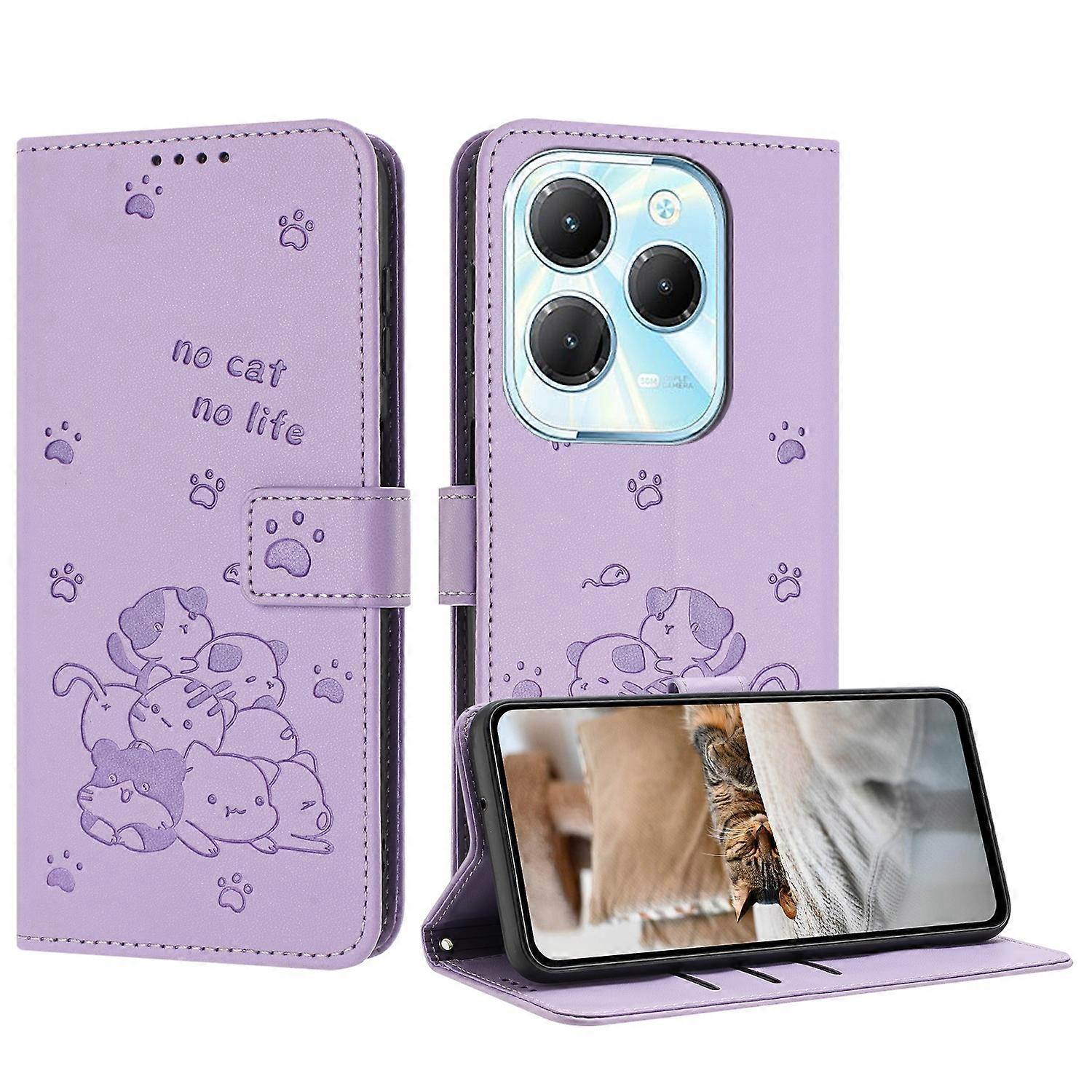 Embossed Kitten PU Case For Tecno Spark 20 Pro
