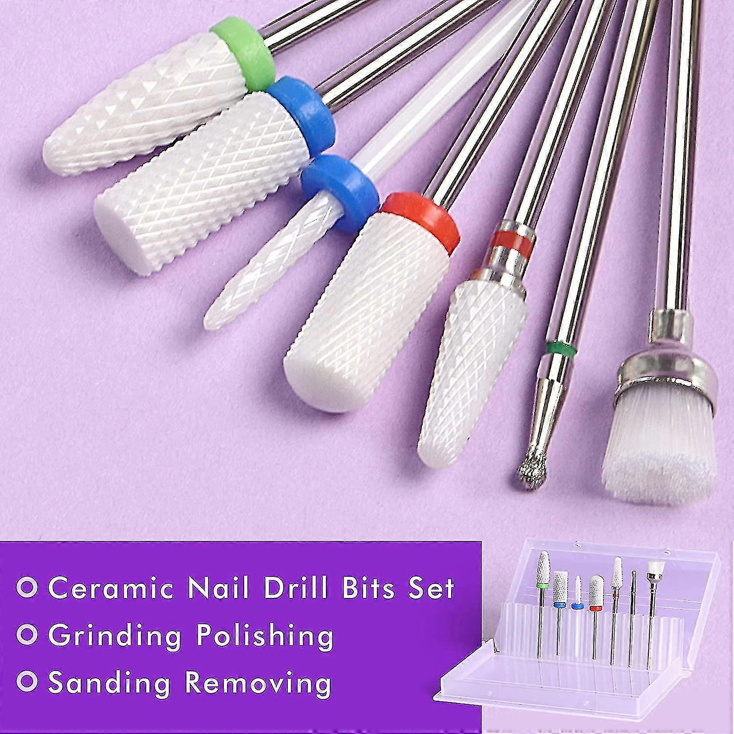 Ceramic Bits Set 7pcs Diamond Carbide Bit For Remove Acrylic Gel Nails Cuticle Mani