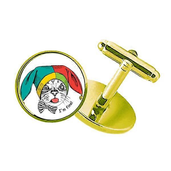 Foolscap 私は細かい猫保護動物がちりばめられたビジネスメタルカフリンクスゴールデン