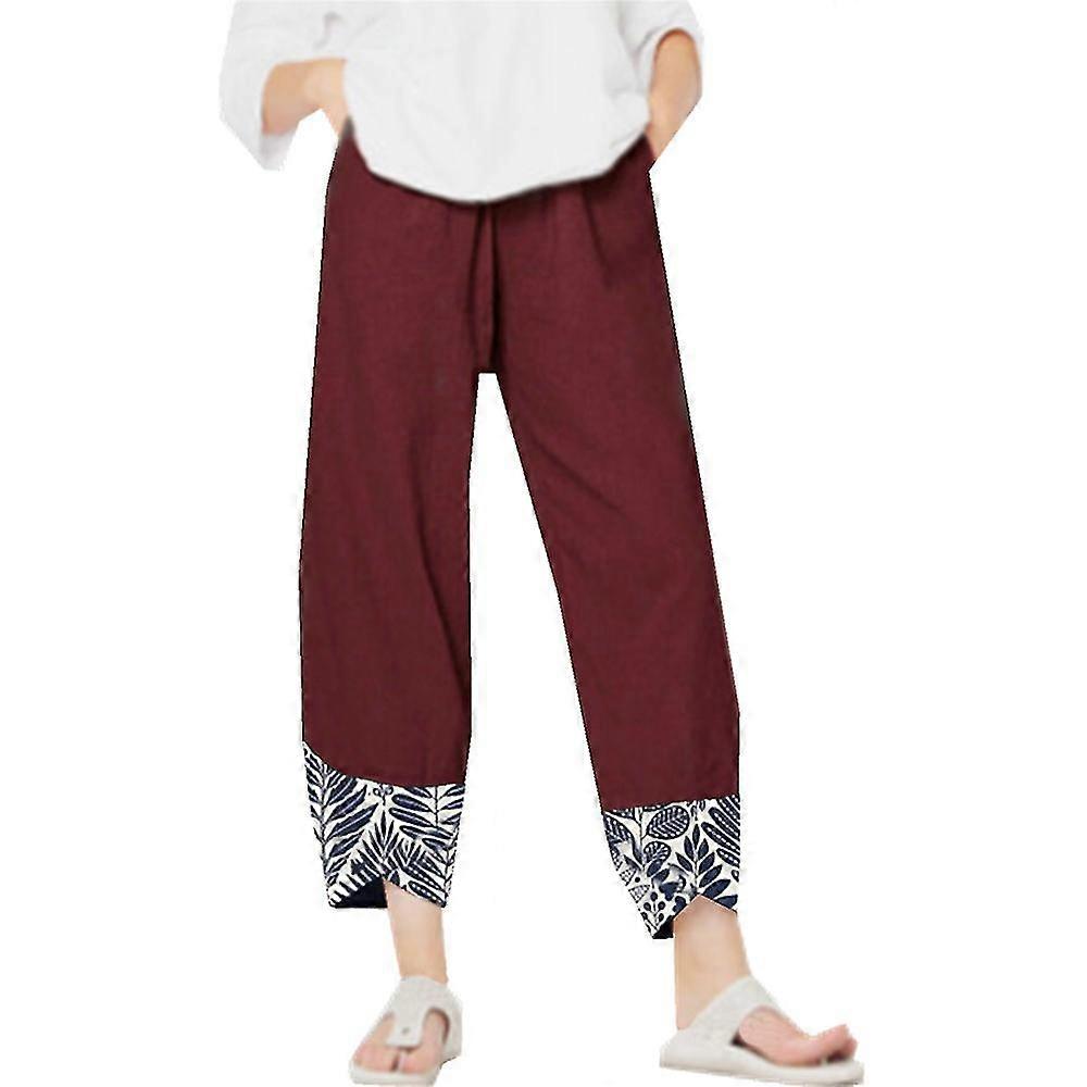 Kvinnor Lapptäcke Tryckt Casual Capri Byxor Byxor Sommarvin Röd