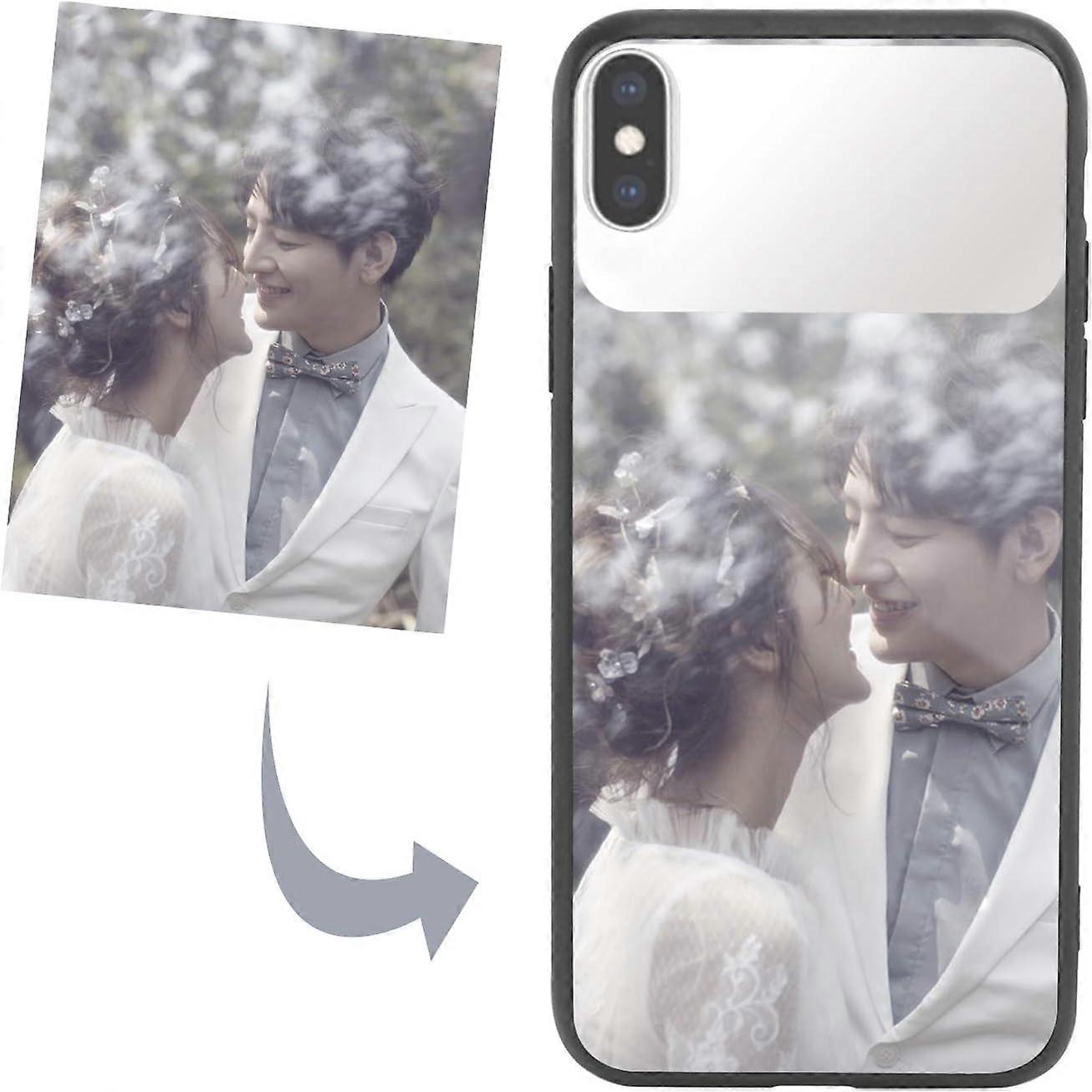 Newest Personalized Custom Tempered Glass Phone Case Cover Custom Your Own Image Initials, Personalized TPU Bumper Hard Phone Case Small Mirror on Bac