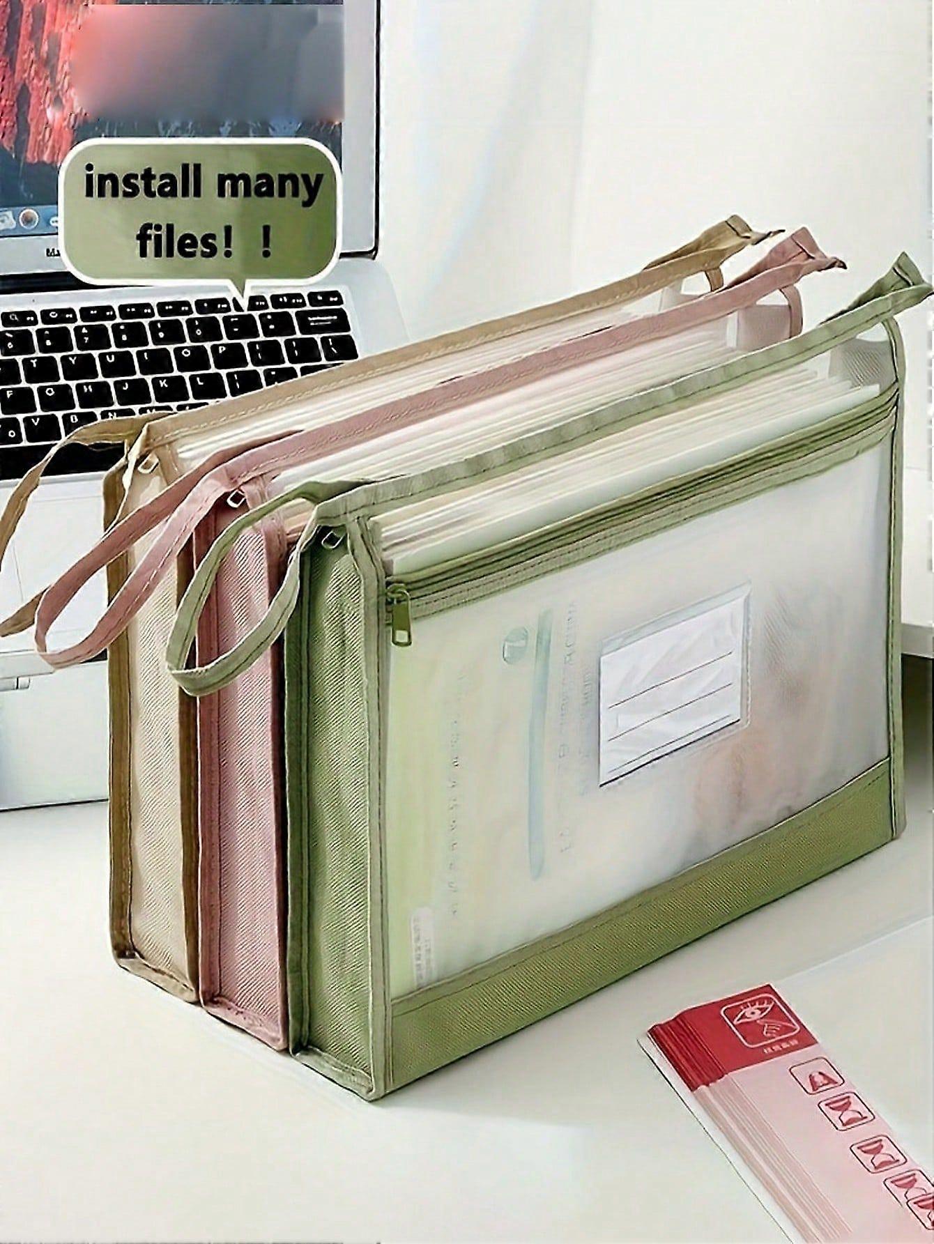 1pc Large A4 Transparent Mesh File Organizer With Double Zippers - Spacious And Portable File Storage Bag For Home Supplies, School Supplies, Office S