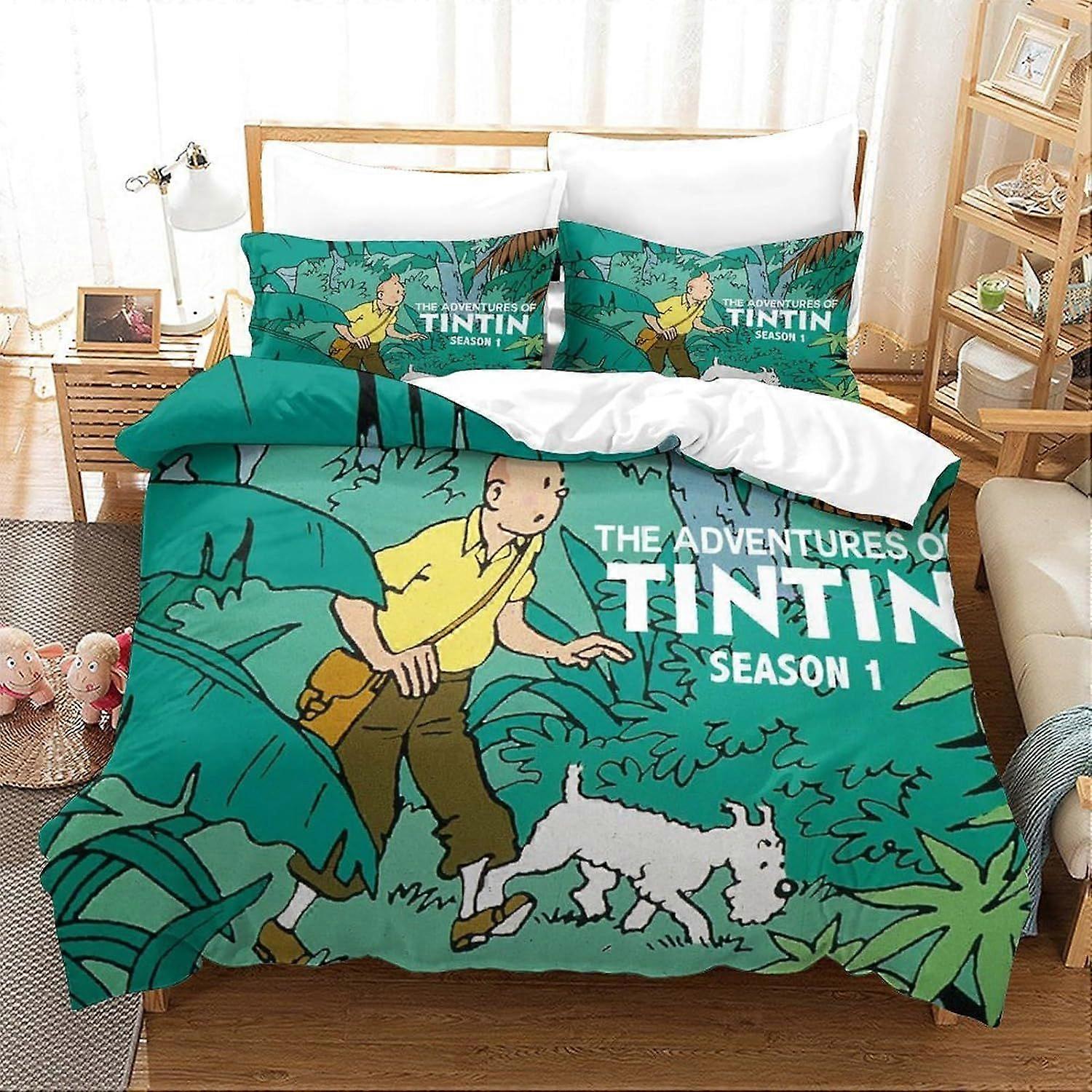 Kerota 3D Le avventure di Tintins Stampa Copripiumino Poster Cinematografico Trapunta Set Morbida Biancheria Da Letto In Microfibra Set Per Bambini...