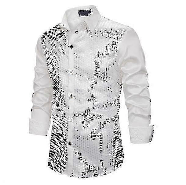 Herren Hemd Pailletten Langarm Button-Down-Hemd - JA