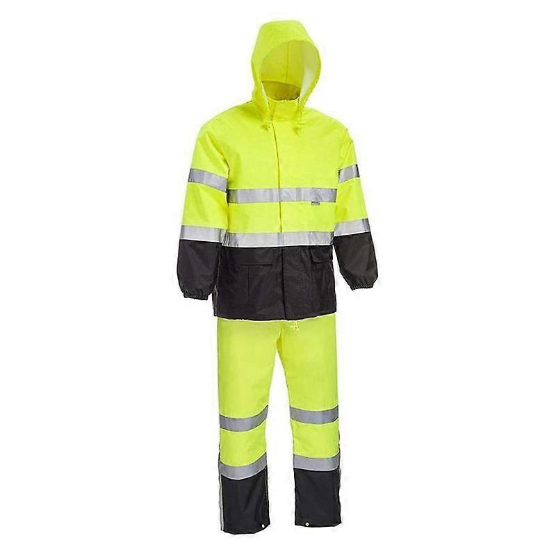 Unisex High Visability Rain Suit Jacket and Bib with Color Block, High Visability