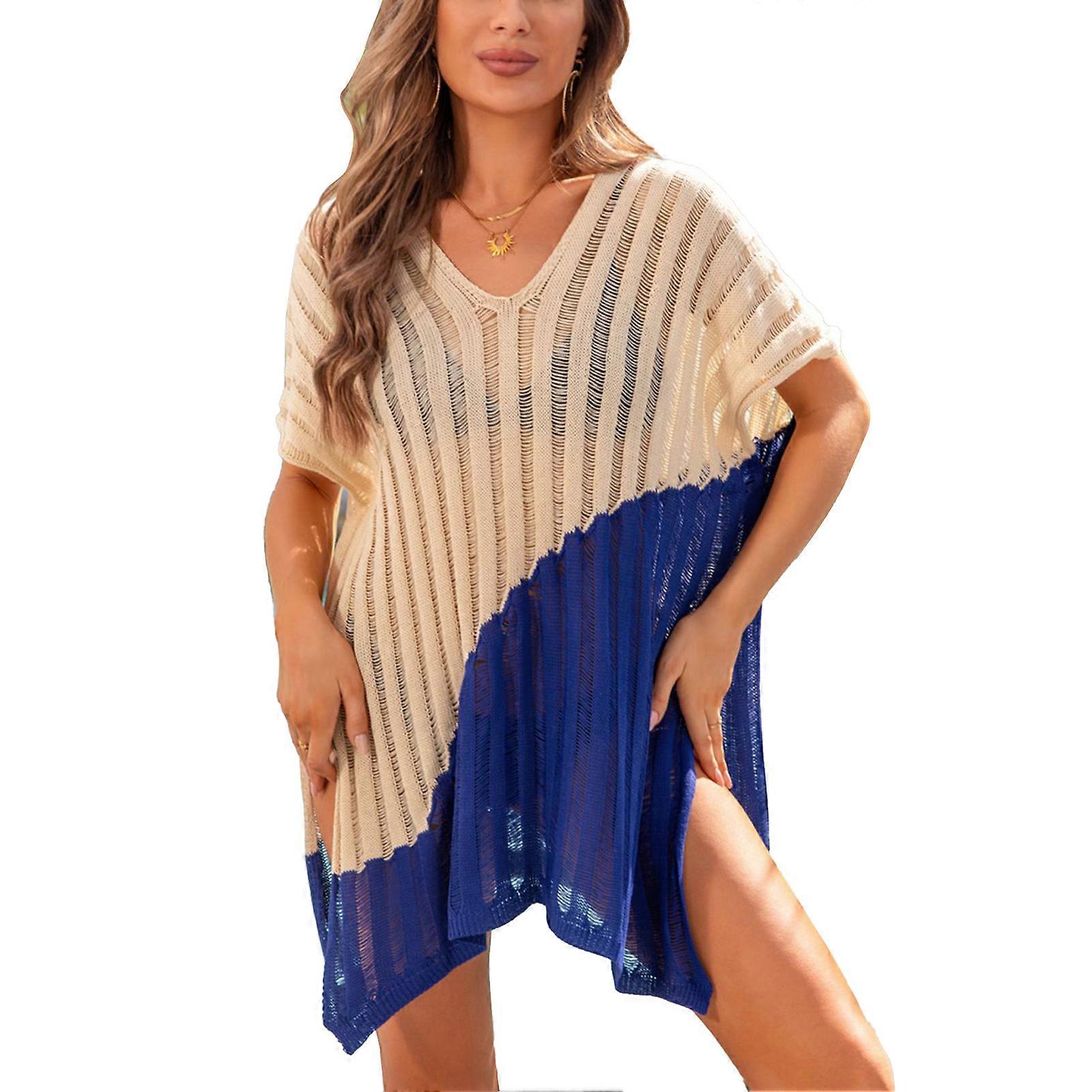 V Neck Split Side Hollow Out Cover Up Apricot One Size