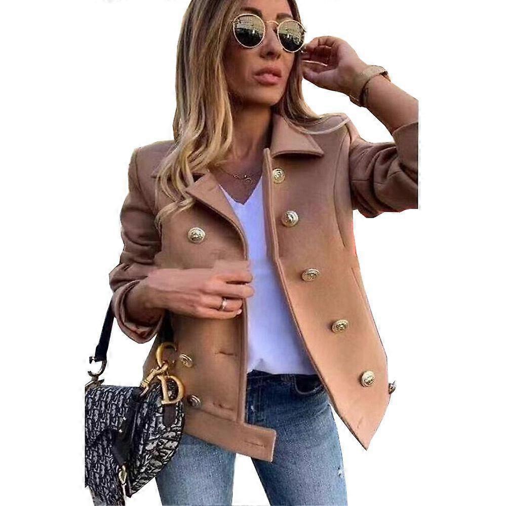 Autumn and Winter Women's Jacket Slim Long-sleeved Double-breasted Suit Collar Tweed Jacket