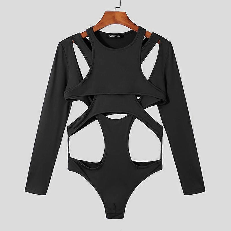 INCERUN Spring Mens Hollow Out Long Sleeves Slim Fit Briefs Underwear Bodysuit