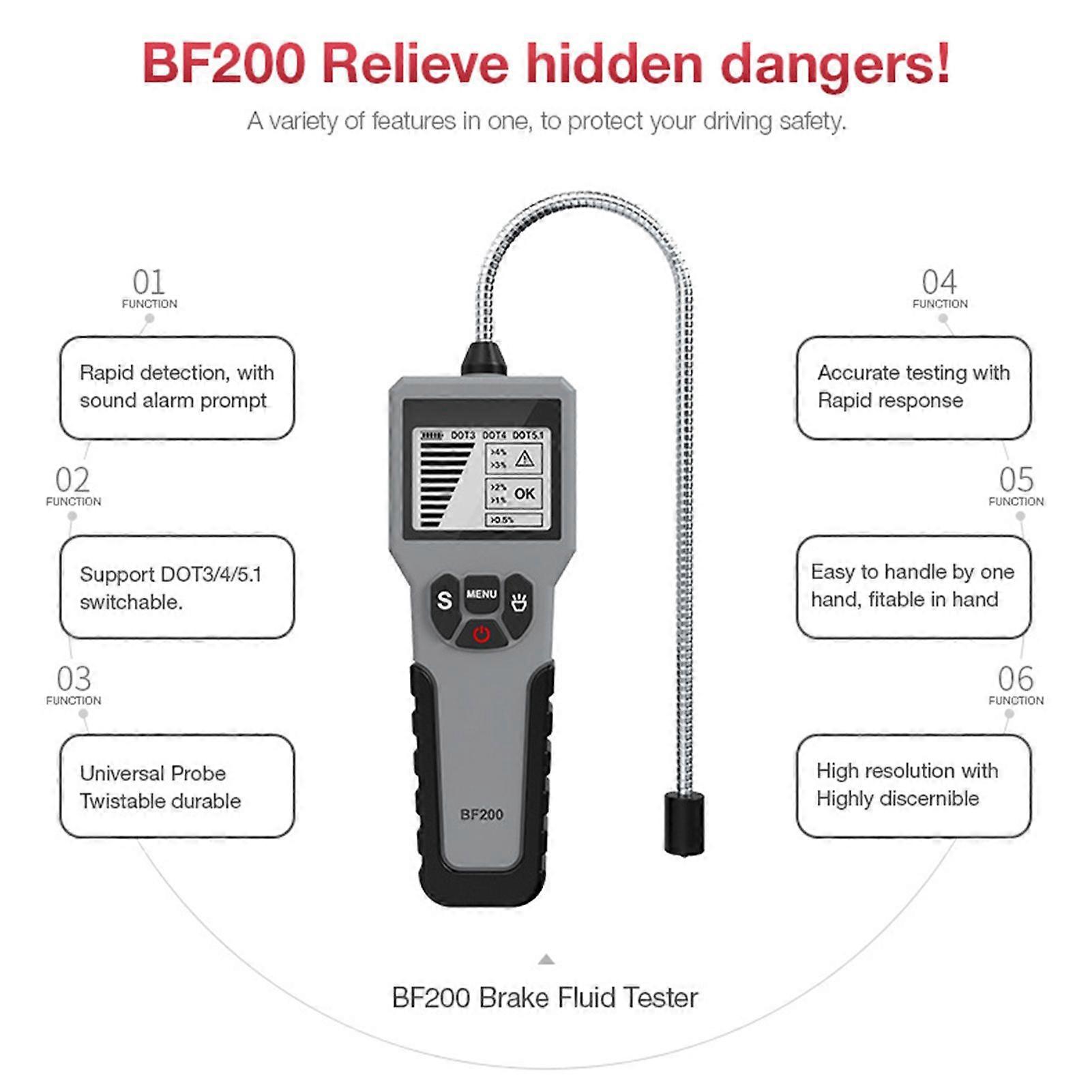 Automotive Brake Fluid Tester Oil Moisture Water Detection with LCD Display for Vehicle DOT3 DOT4 DOT5.1 Brake Fluid Detector MK7043