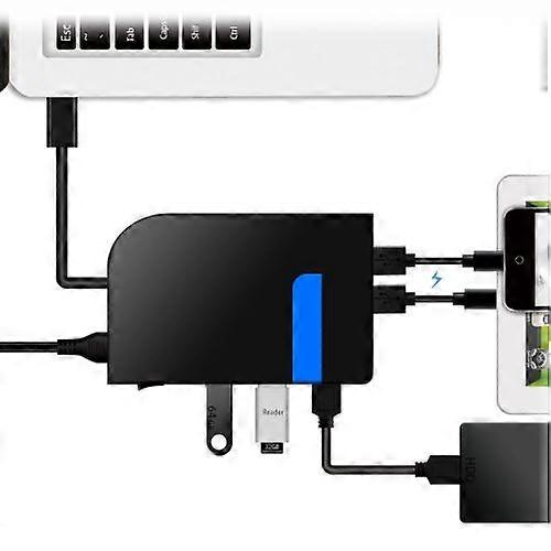 ZRUXE HB-142 3 USB 3.0 HUB + 2 QC3.0 + Type-C Multifunctional Charger and HUB with Power Button