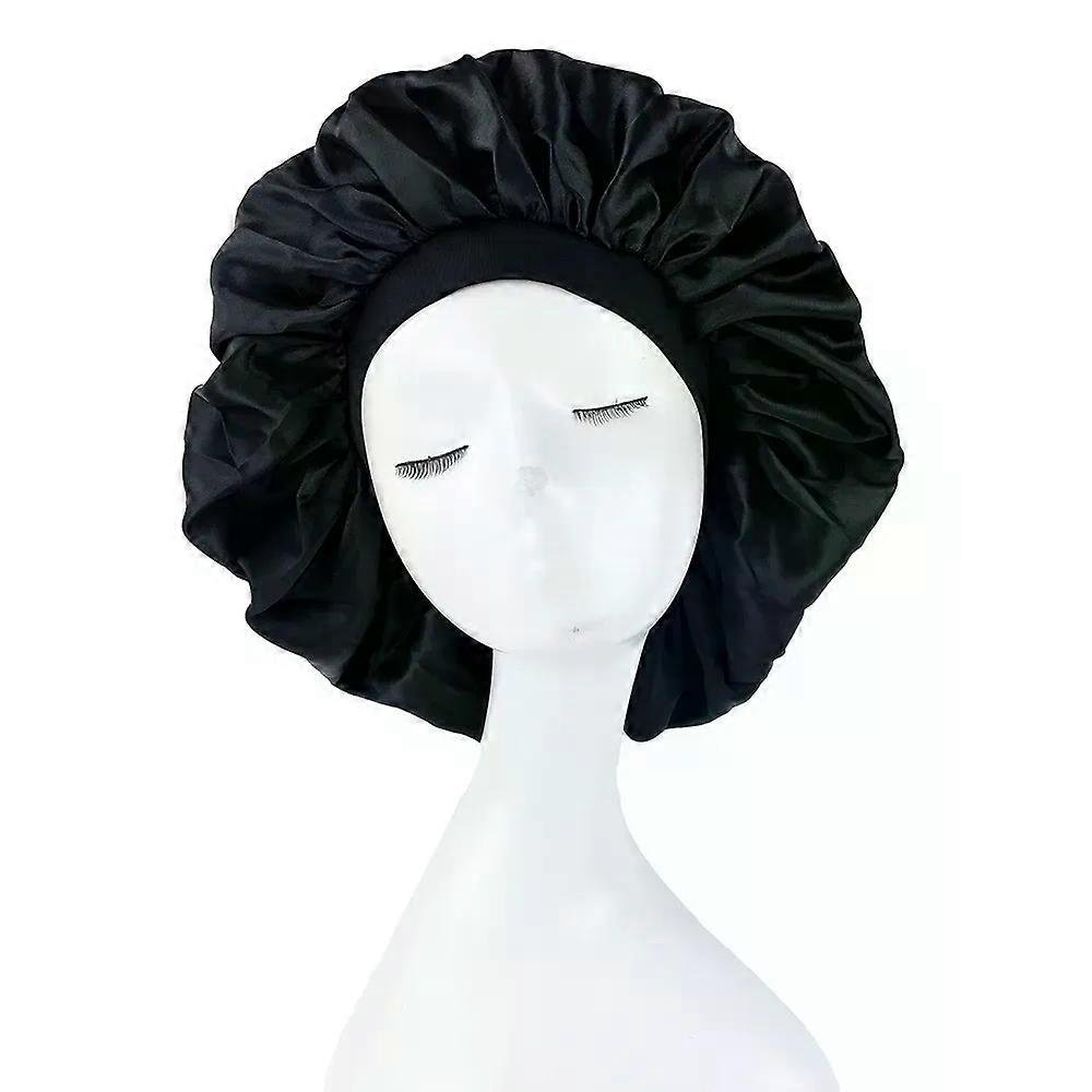 Large Print Satin Silky Bonnet Sleep Cap Width Elastic Band For Women Solid Color Head Wrap Lady Hair Accessories