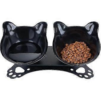 Cat Food Bowls Elevated Cat Bowls Tilted 15 Plastic Cat Dishes Double Raised Cat Bowl With Non-slip Rubber Base Stand Compatible With Cats