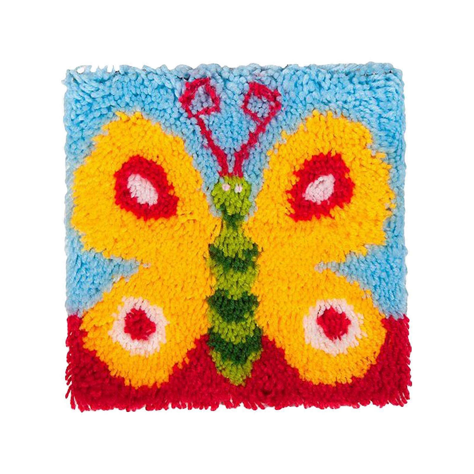 スクエアラッチフックラグカーペットマットキットDIYクラフト刺繍キットバタフライ
