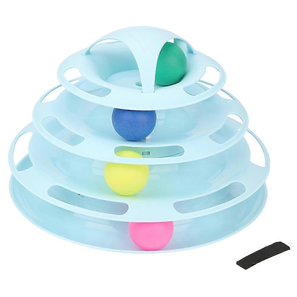 Plastic Anti-s Cute Cartoon Four Layers Turntable Cat Toy(Blue)