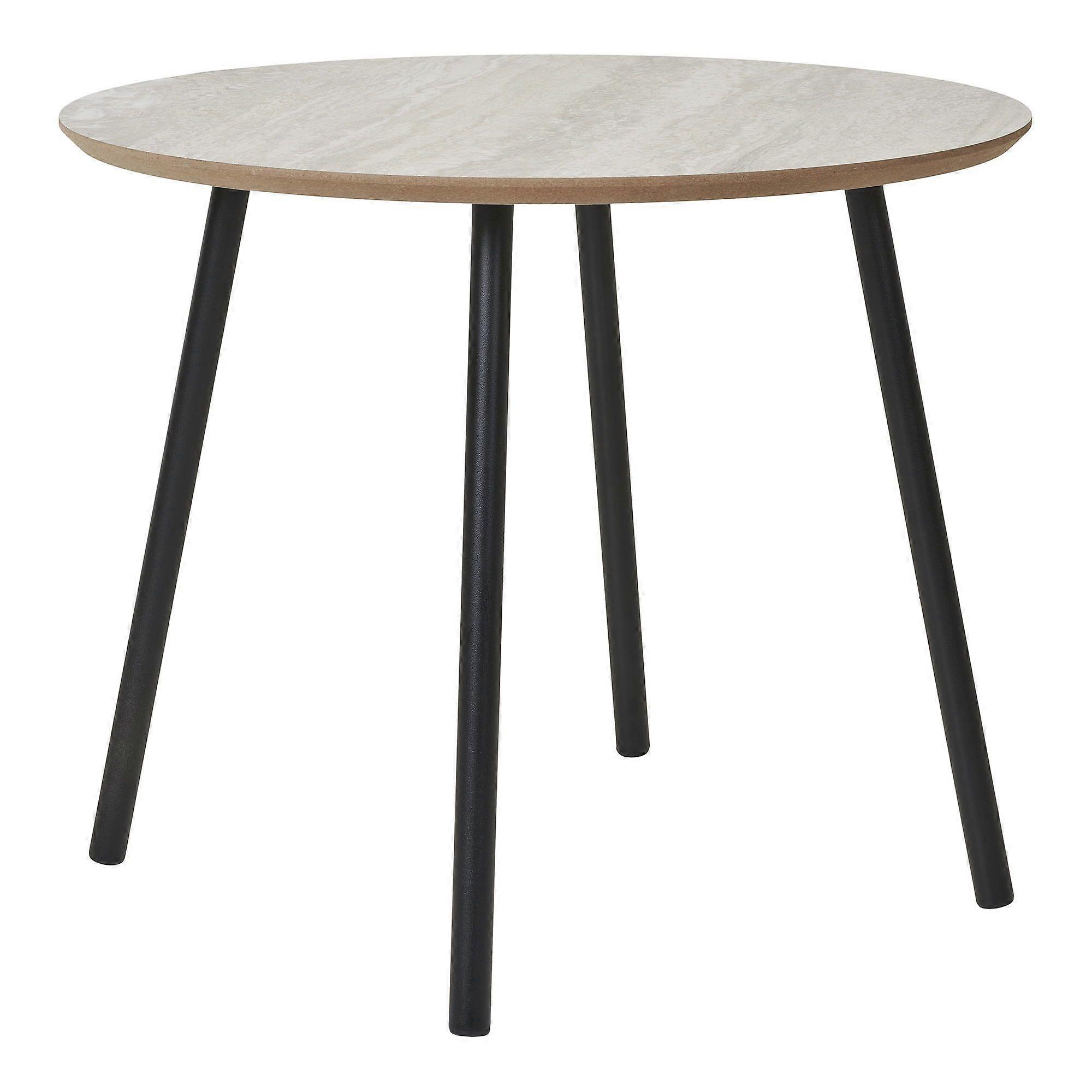 Travertine-look coffee table with black legs, Ø 55 x 45 cm