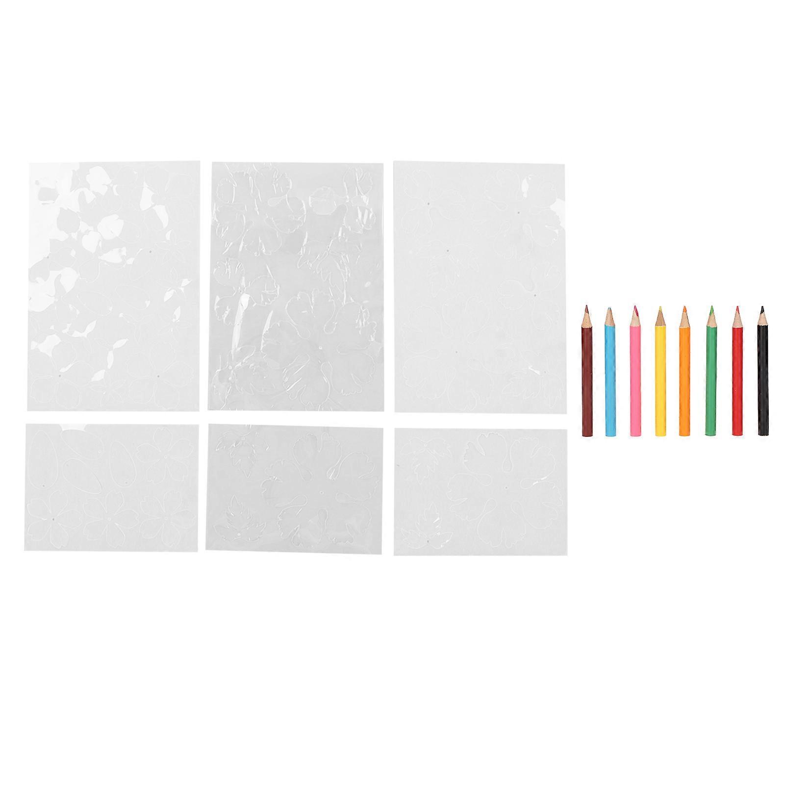 6 Sheet Flower Heat with 8 Color Pencils Pre Cut Two Sides DIY BOPS Shrink Film Paper for Beginner