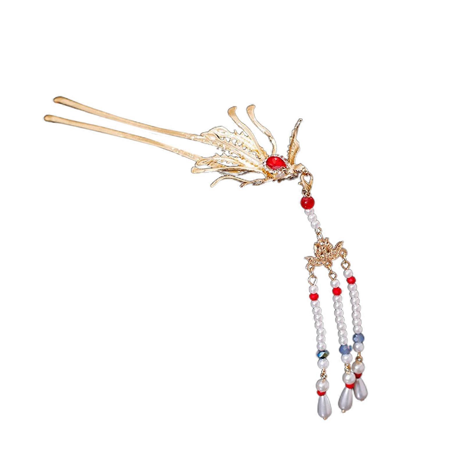 Rhinestones Hair Stick Buyao for Girl Ancient Chinese Phoenixes Hairpin Traditional Hanbiuk Decorative Cosplay  Section 2