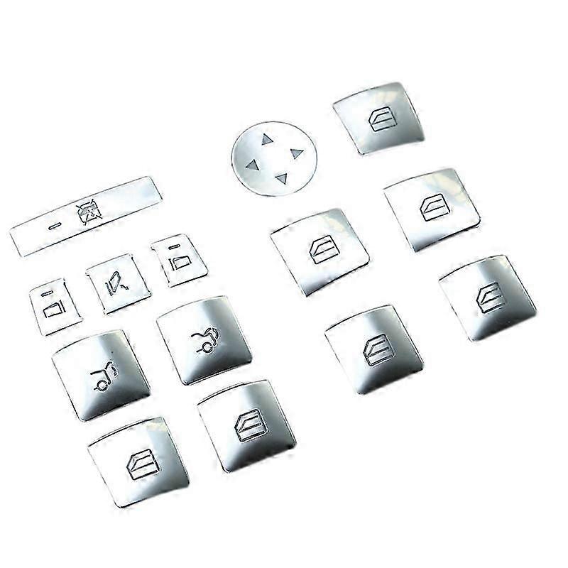 14Pcs/Set Car Silver Window Glass Lift Switch Button Sticker Internal Decoration Accessories for Mo