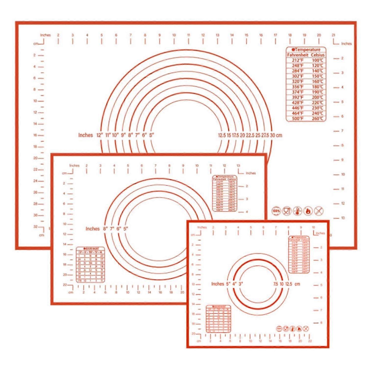 3 Pack Non Stick Oven Safe Pastry Mats for Rolling Dough Fondant with Size Guiding Circles