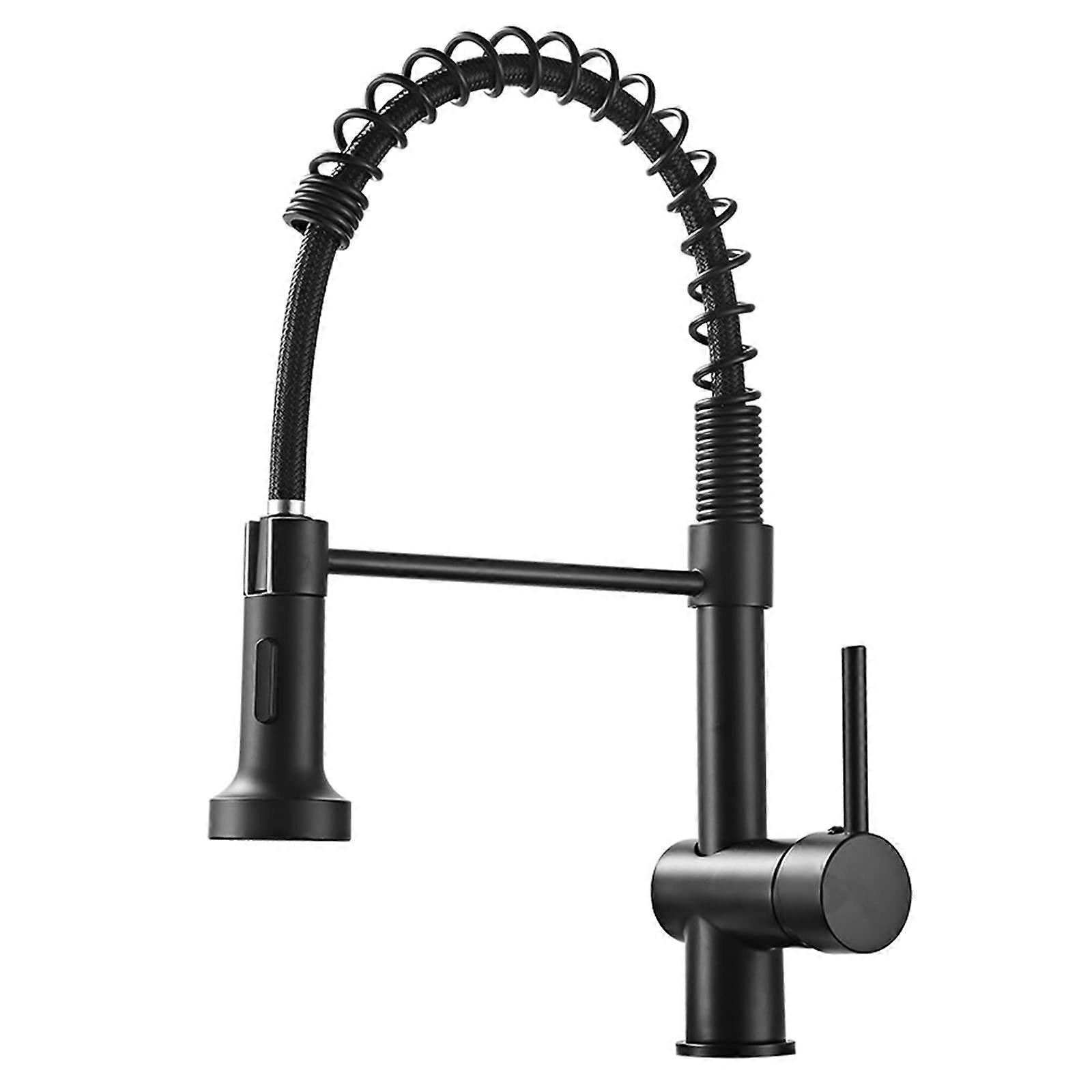 Matte Black Kitchen Faucet Contemporary Spring Pull-Down Sprayer Solid Brass Single-Handle Swivel Tap Hot And Cold Water