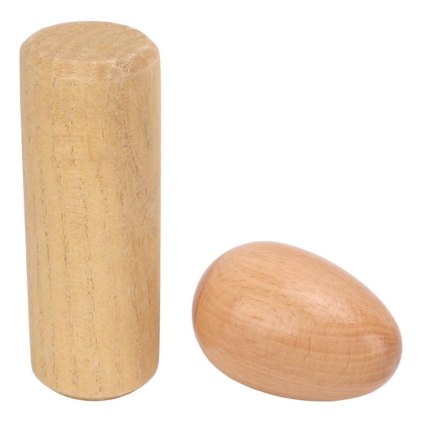 2PCS Natural Wood Egg Shakers Solid Wood Hand Percussion Set