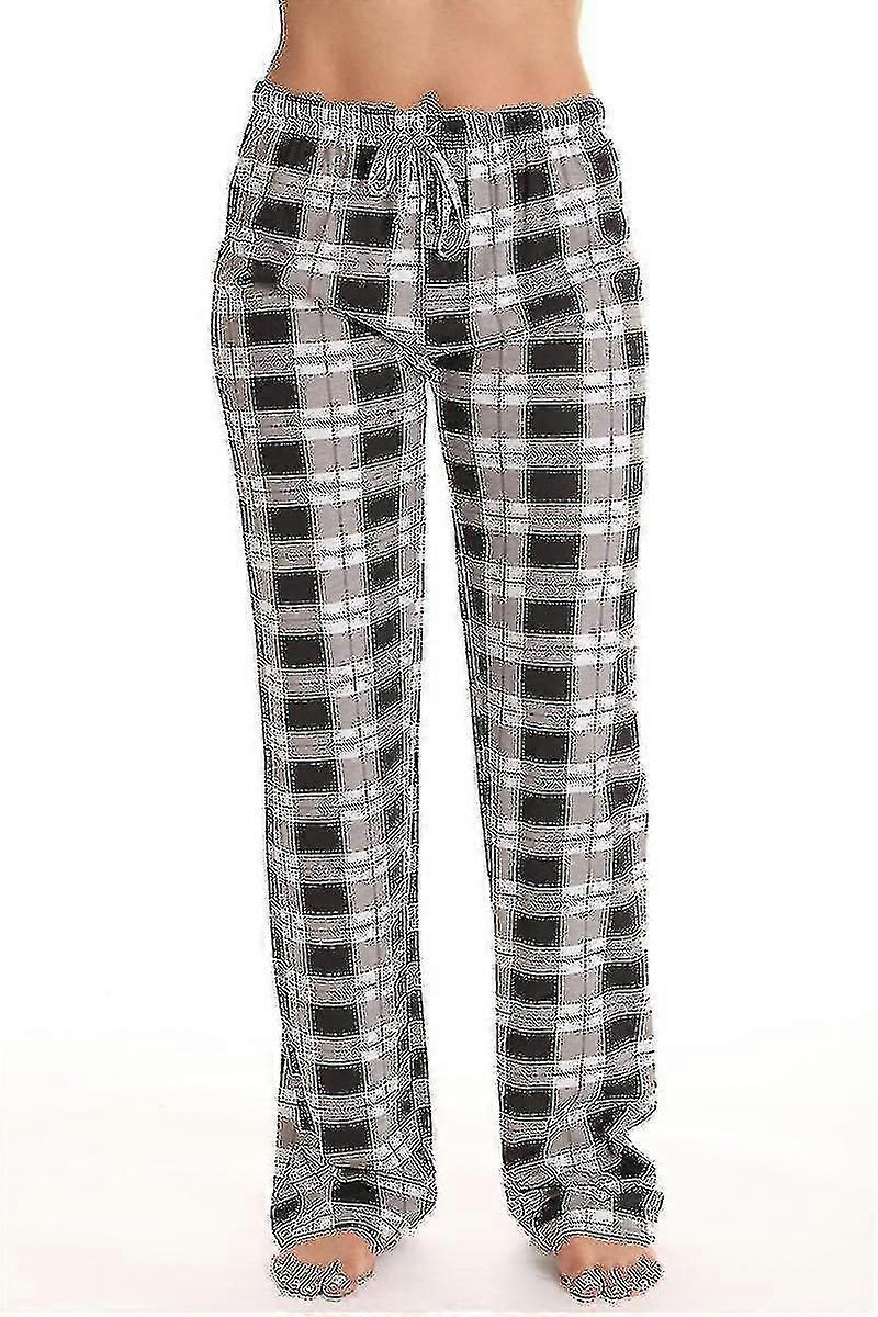 Naisten pyjamahousut taskuilla, naisten pehmeät flanellisekkiset pyjamahousut