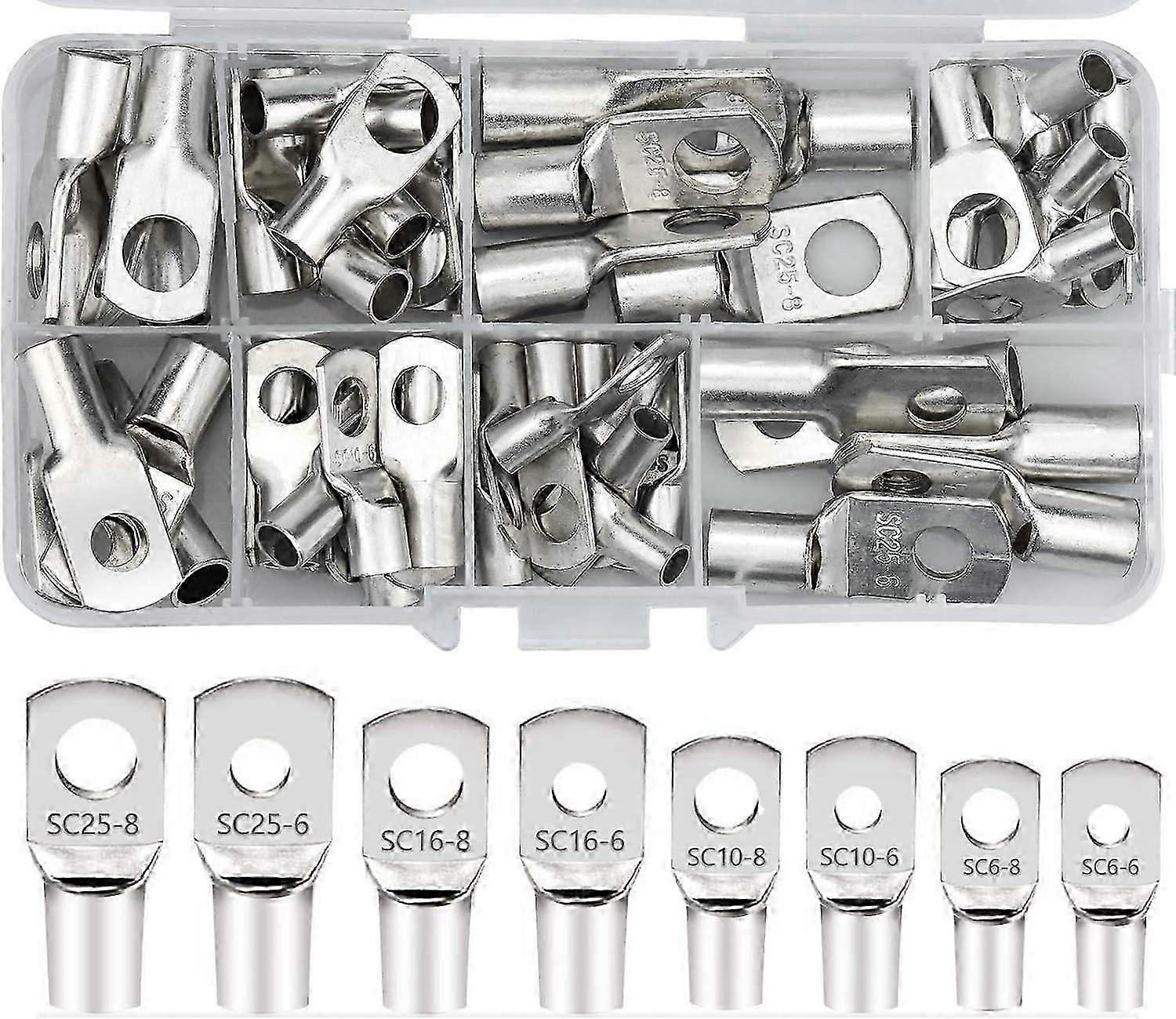 60 PCS Electrical Lugs Hole Bolt Tinned Copper Crimp Ring Terminals