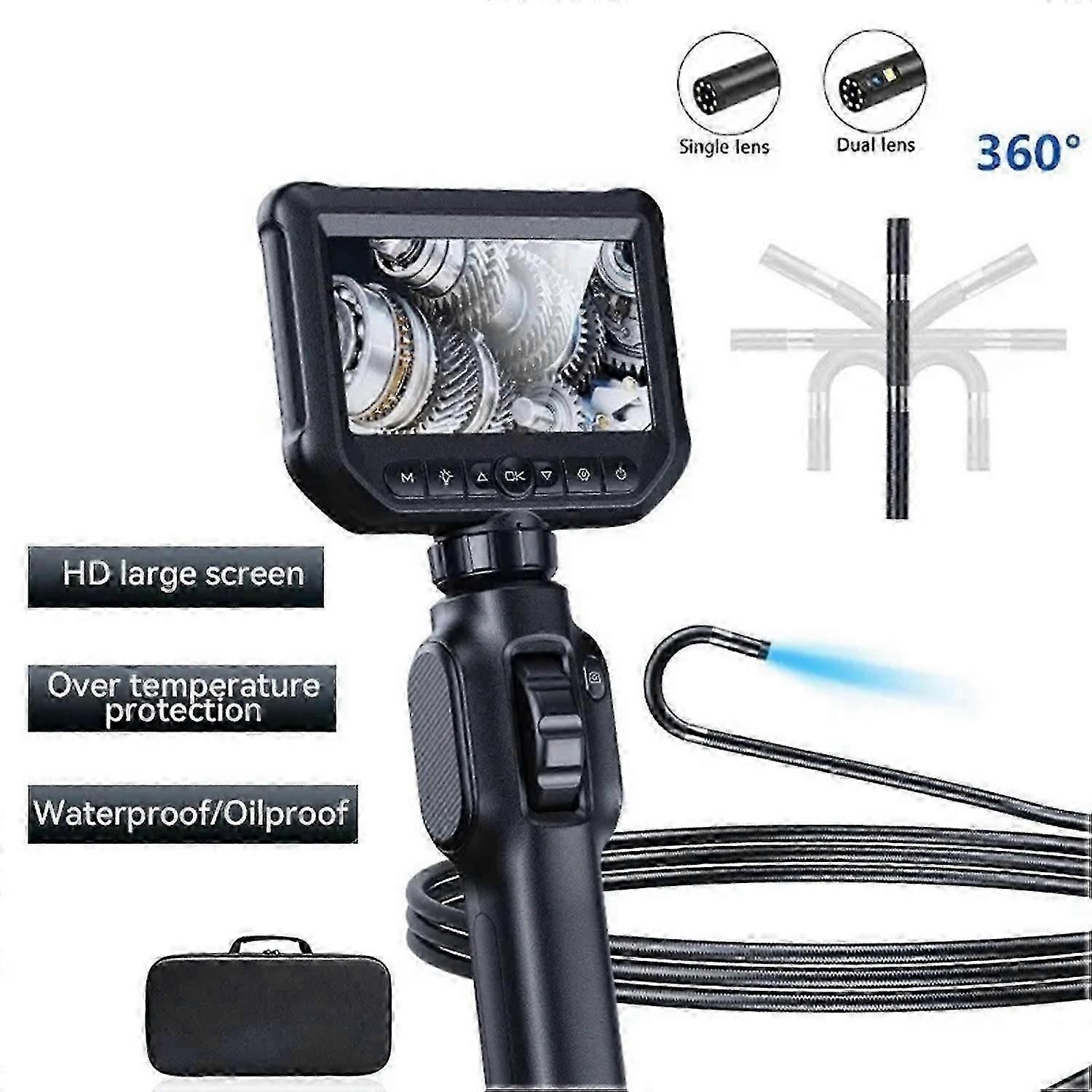 360 Degree Steering Industrial Endoscope Camera With 4.3 Ips Screen For Car Engine And Sewer Inspect
