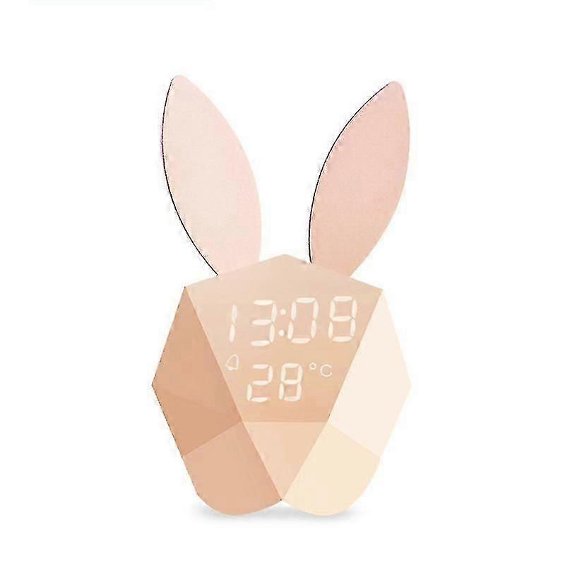 Digital Alarm Clock, Led Bedside Clock With Night Light - Pink Rabbit