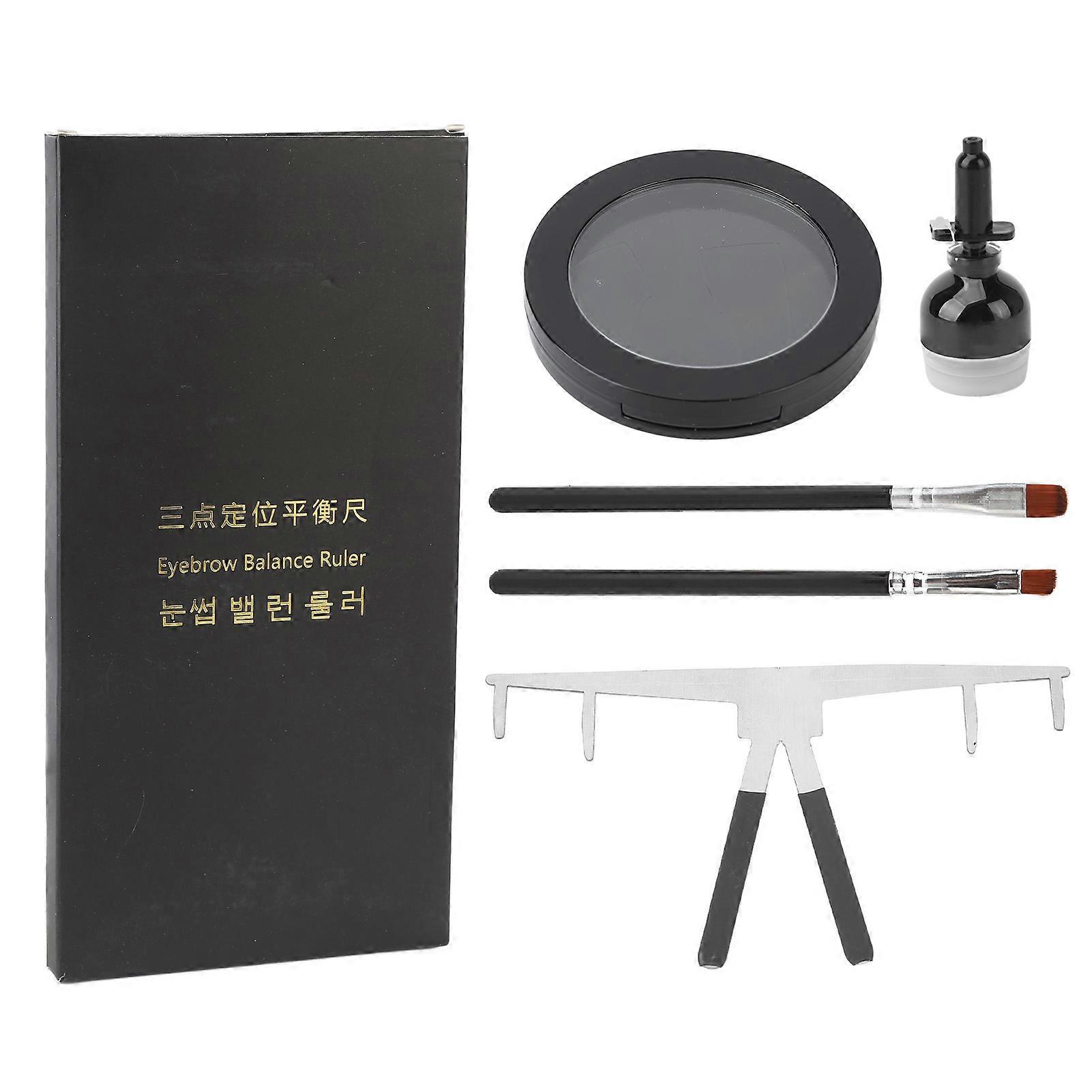 Microblading Sourcils Kit Acier Inoxydable Eyebow Règle Mapping String Brow Paste Outil de Maquillage avec 2 Pinceaux Noir