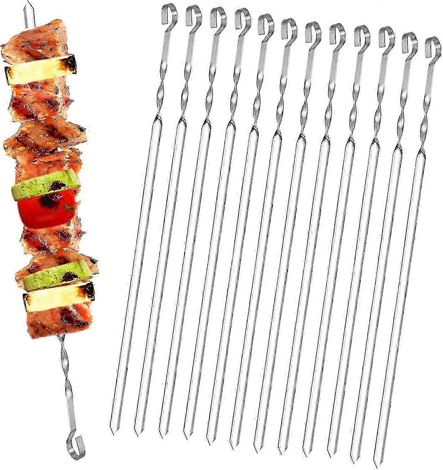 15英寸烧烤串，20个不锈钢金属烤肉串，可重复使用的扁平金属串烧烤，家庭聚会