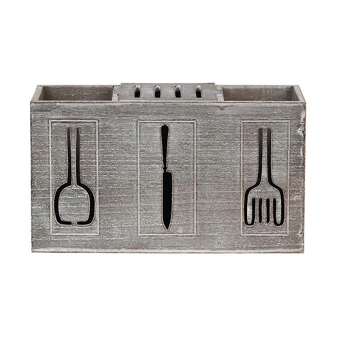 Rustic Wooden Flatware Organizer, 3 Section Kitchen Utensil Holder
