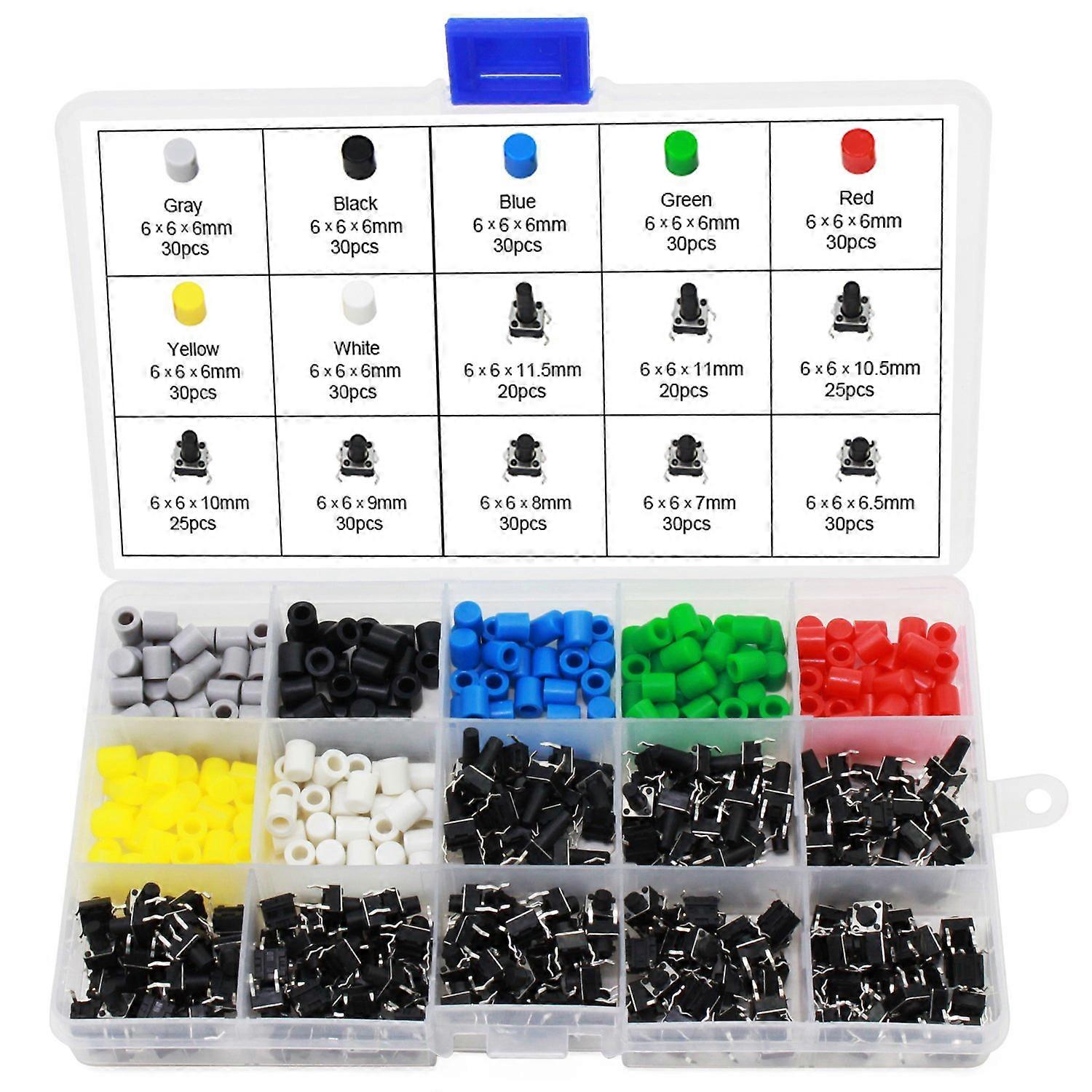 Tactile Push Button Switch 8 Values 6x6mm Micro Momentary Switches with Colorful Caps for Electronic Projects