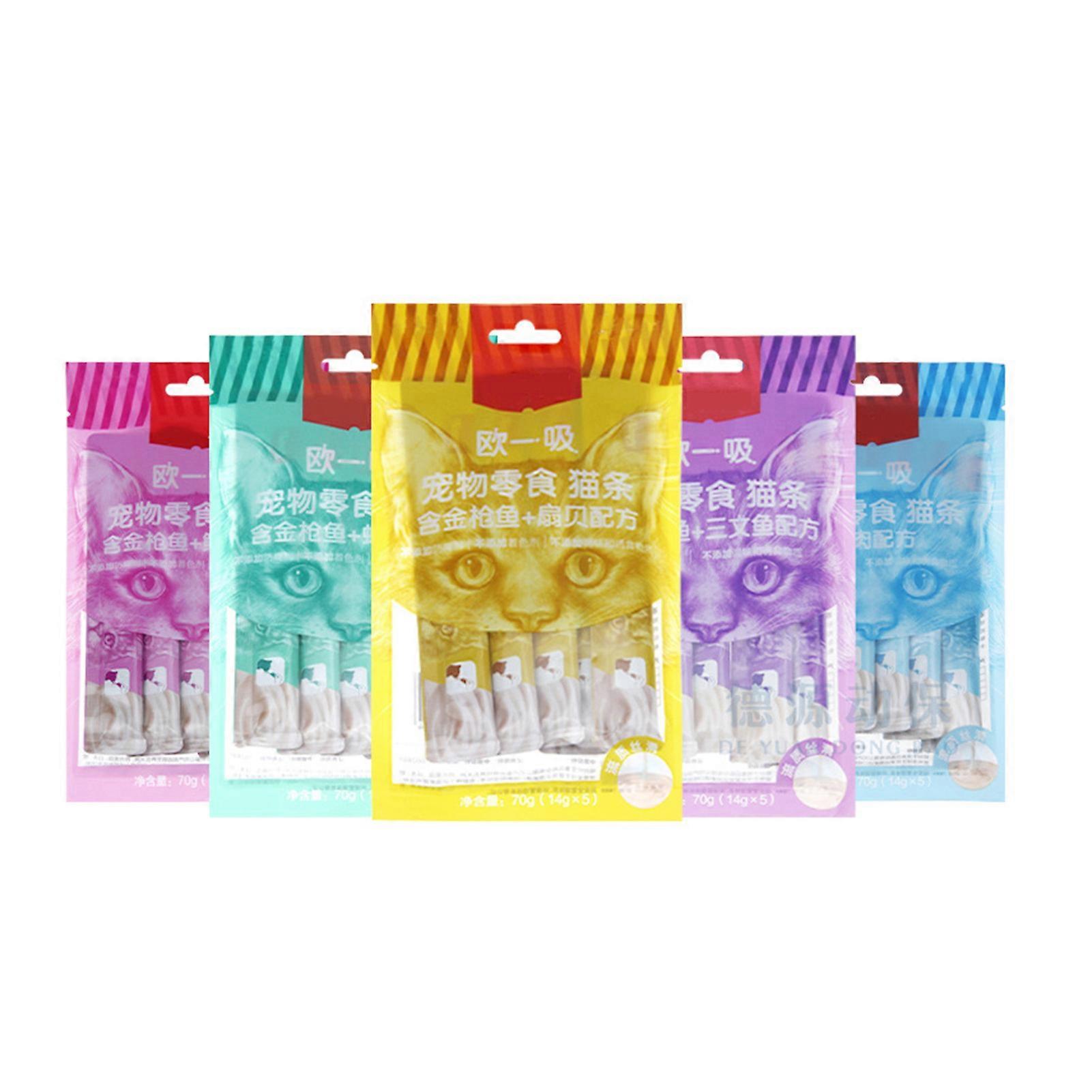 5x14g Lickable Wet Cat Treats Minerals Multivitamins Protein Healthy Cat Treats with Catnip for Cats