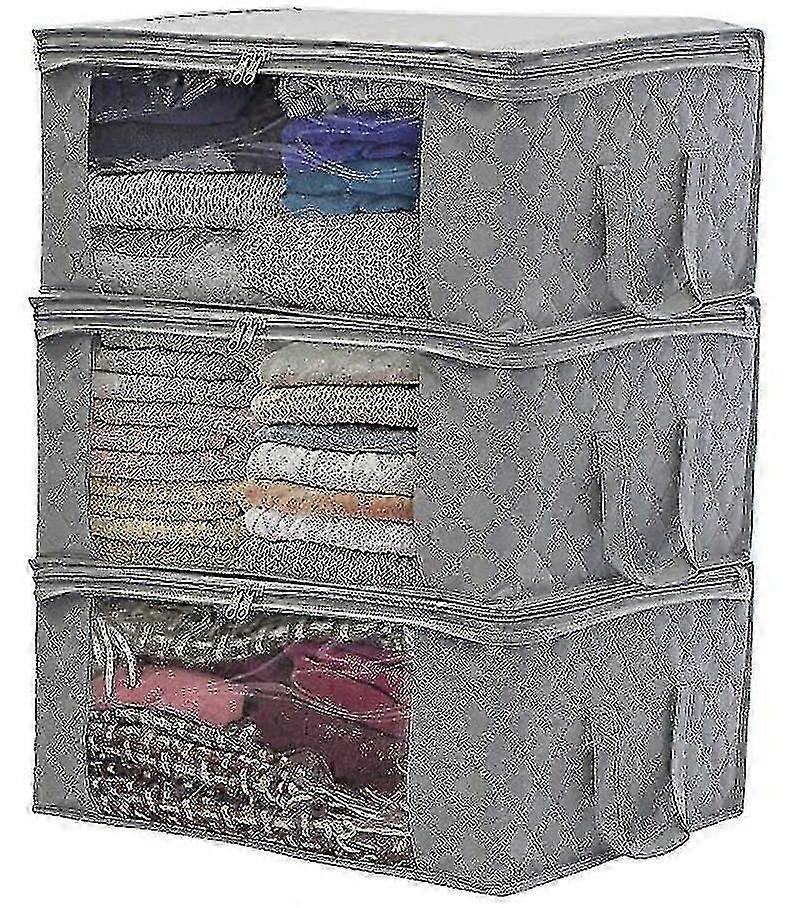 3 Pack Clothes Storage Bag Foldable, Cloth Storage Box(gray)