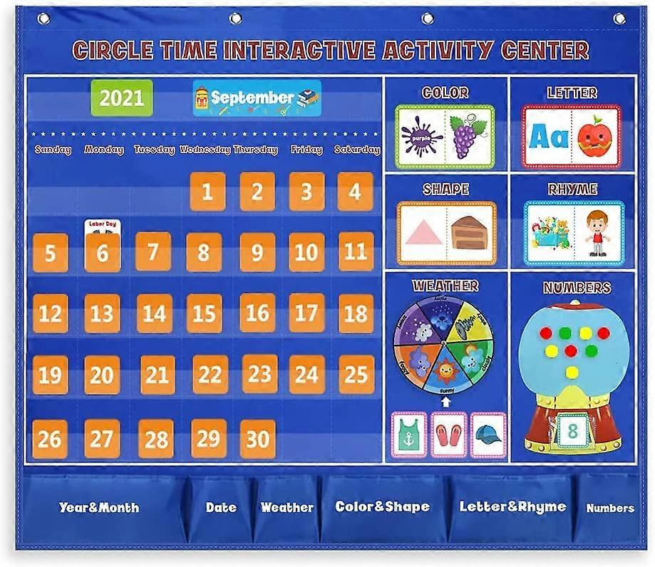 Circle Time Center Classroom Pocket Chart Educational Learning Calendar Wording Rhyme Shape Color Weather Set