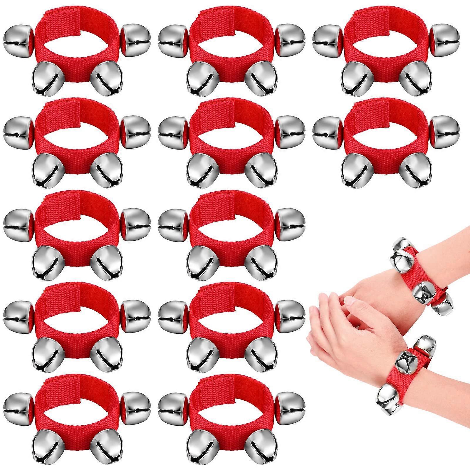 12 Pcs Christmas Wristband Shaking Bells Bracelets Musical Instruments Adjustable Rhythm Bells for School Family Adults Christmas Party Favors