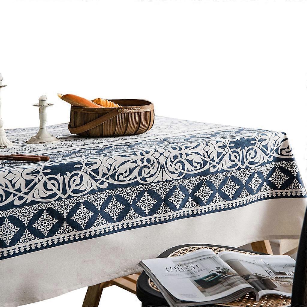 Chinese Classical Blue and White Porcelain Tablecloth Retro Linen Cotton Table Cloth Home Dining Table Cover for Rectangular Table