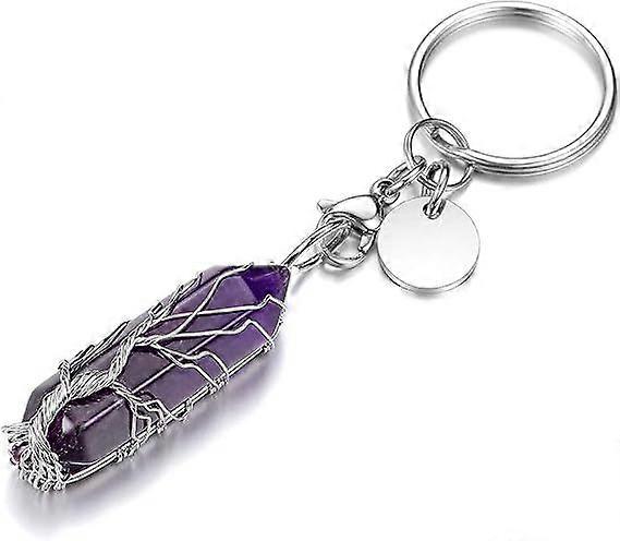 Life Tree Wire Wrapped Crystals Keyring Healing Stones Hexagonal Crystal Gemstone Points Pendant Keychain