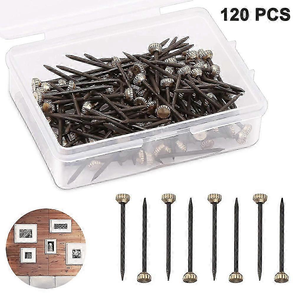 120 Picture Nails Brass Head Pins with Plastic Storage Box