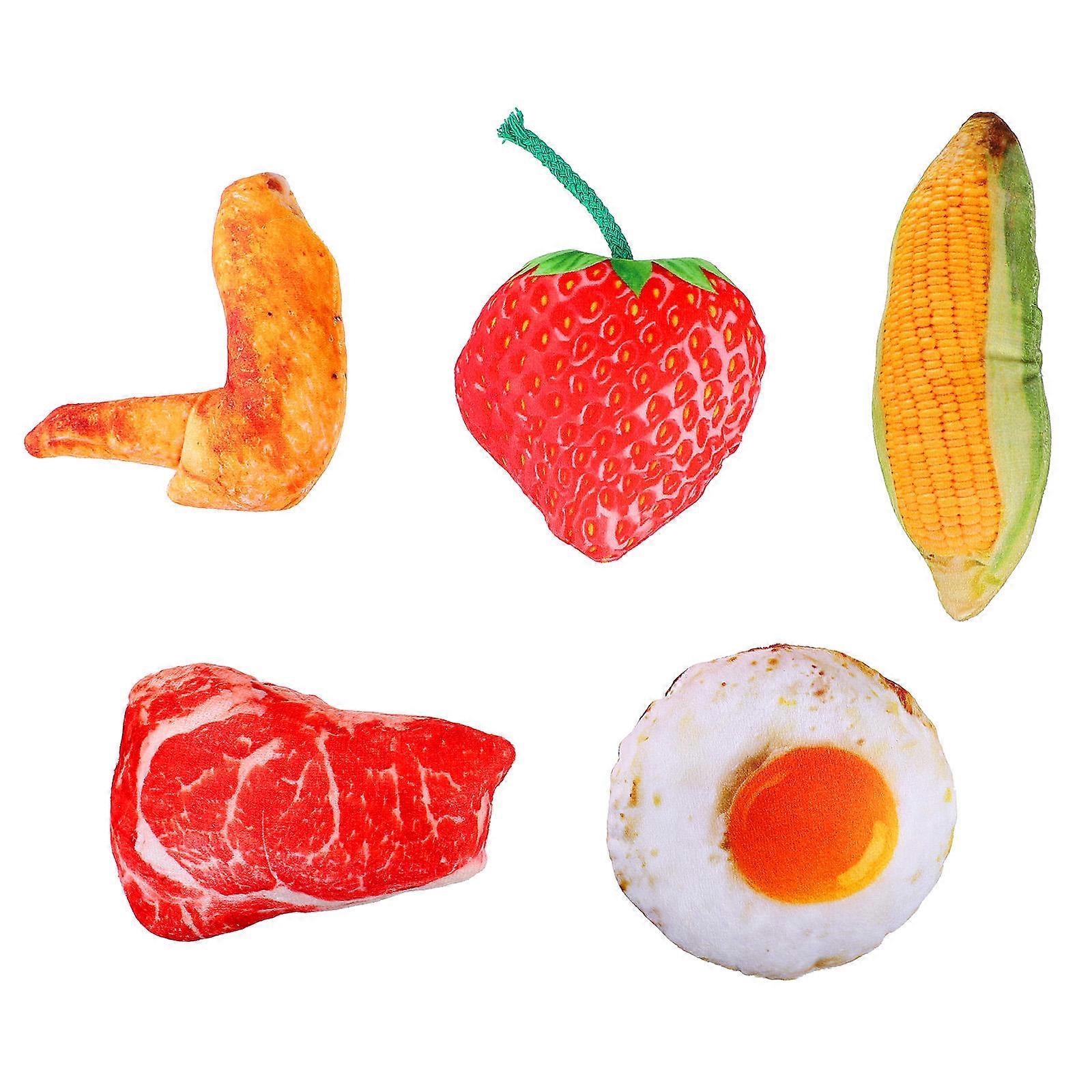 5pcs Catnip Plush Cartoon Food Shaped Chew Toys for Cats – Engaging Playthings for Stress Relief and Natural Instinct Stimulation