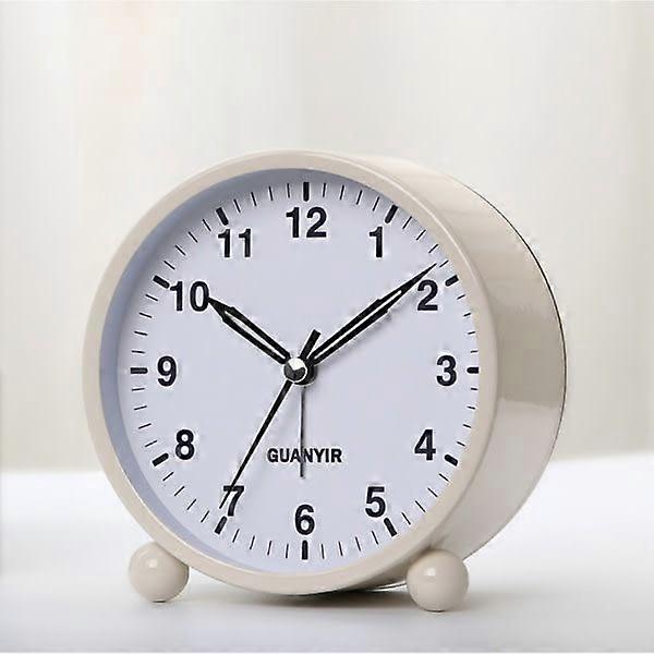 Silent analog alarm clock round - White