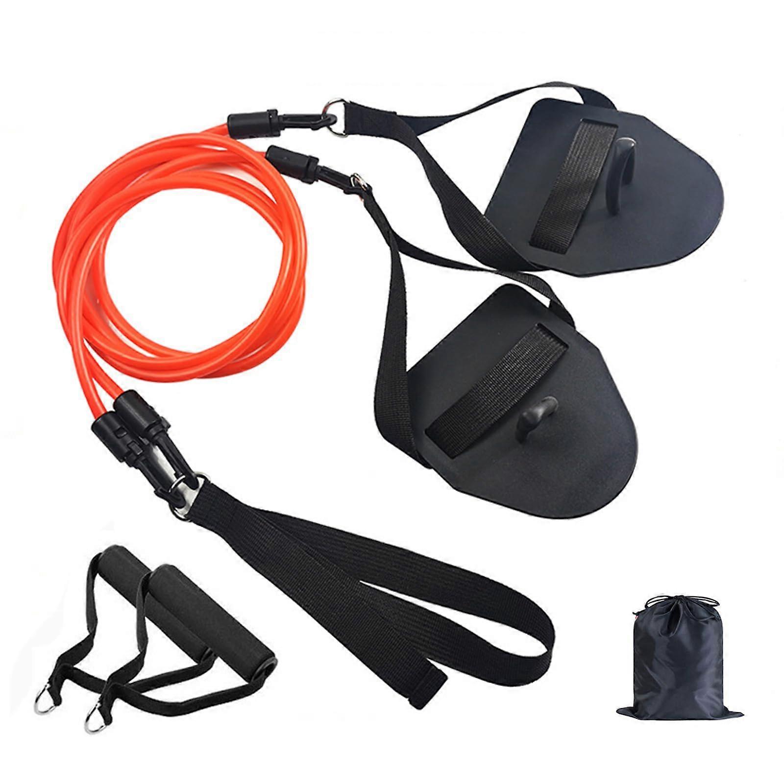 Swimming training belt, resistance band, swimming arm training, pull rope with hand paddle, arm strength trainer, easy to use red