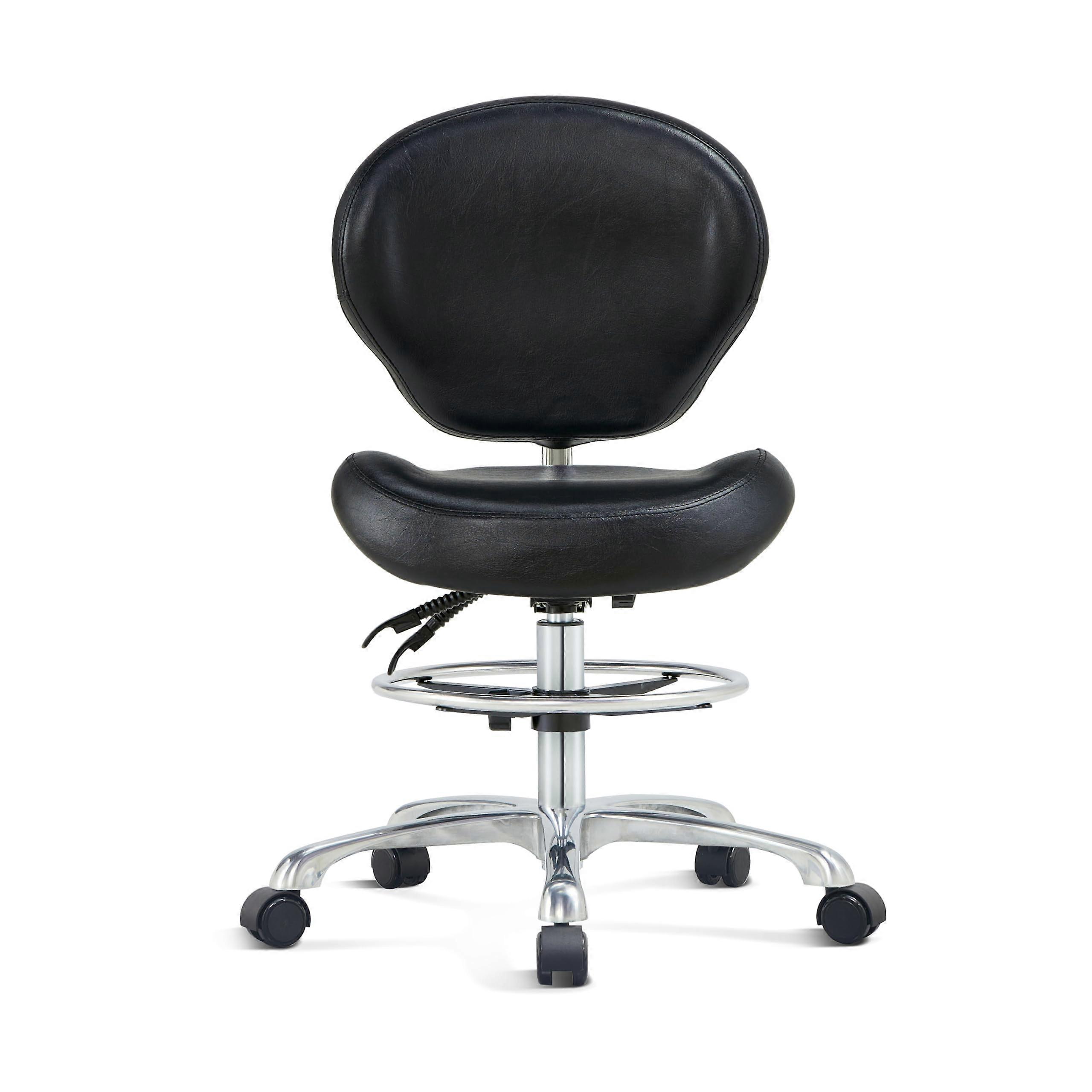 Drafting Stool Rolling Chair with Back Support  Height Adjustable Shop Chair with Wheels for Home Office, Studio (Black)