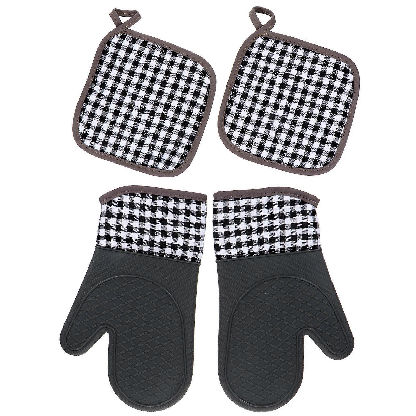 Silicone Gloves For Microwave Ovens Non Steam Scald Grey 30X19CM Baking Mat 4Pcs